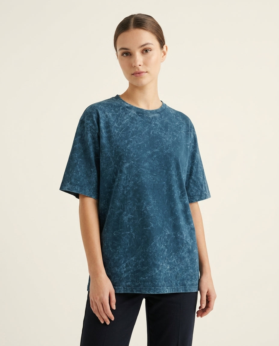 Oversized Fit Acid Wash T-Shirt Blue