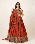 Rust Orange Embroidered Lehenga Set