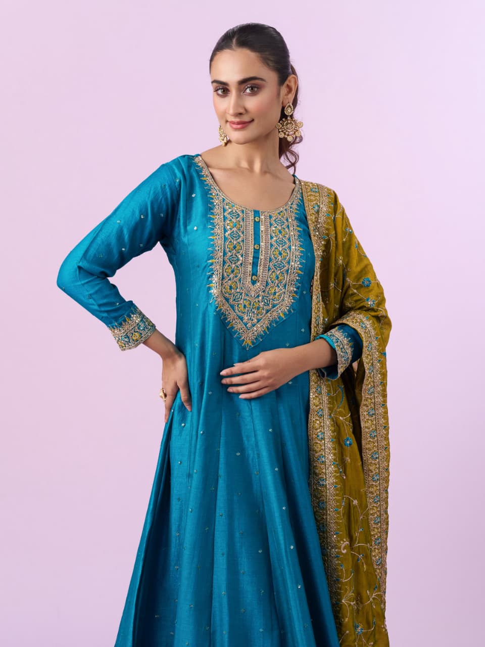 Vichhitra Silk Embroidered Anarkali Set