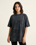 Oversized Acid Wash Cotton T-Shirt - Black